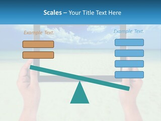 A Person Holding A Tablet With A Beach In The Background PowerPoint Template