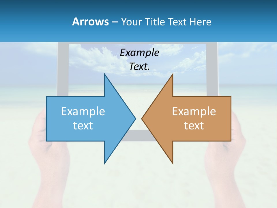 A Person Holding A Tablet With A Beach In The Background PowerPoint Template