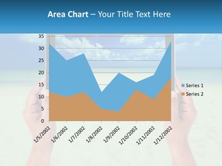 A Person Holding A Tablet With A Beach In The Background PowerPoint Template