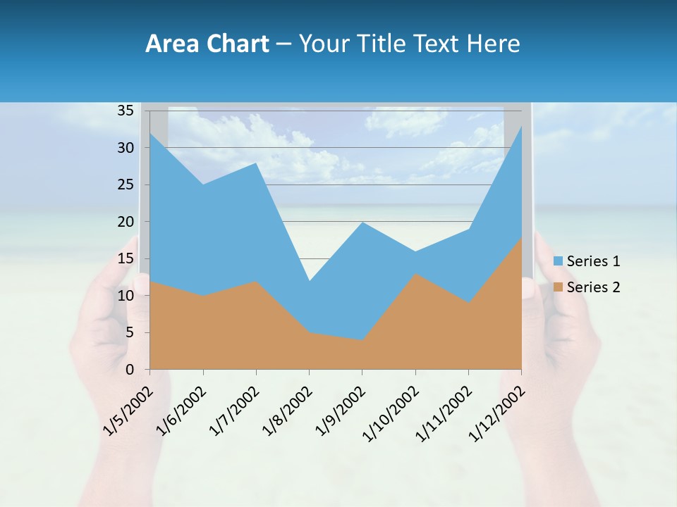 A Person Holding A Tablet With A Beach In The Background PowerPoint Template