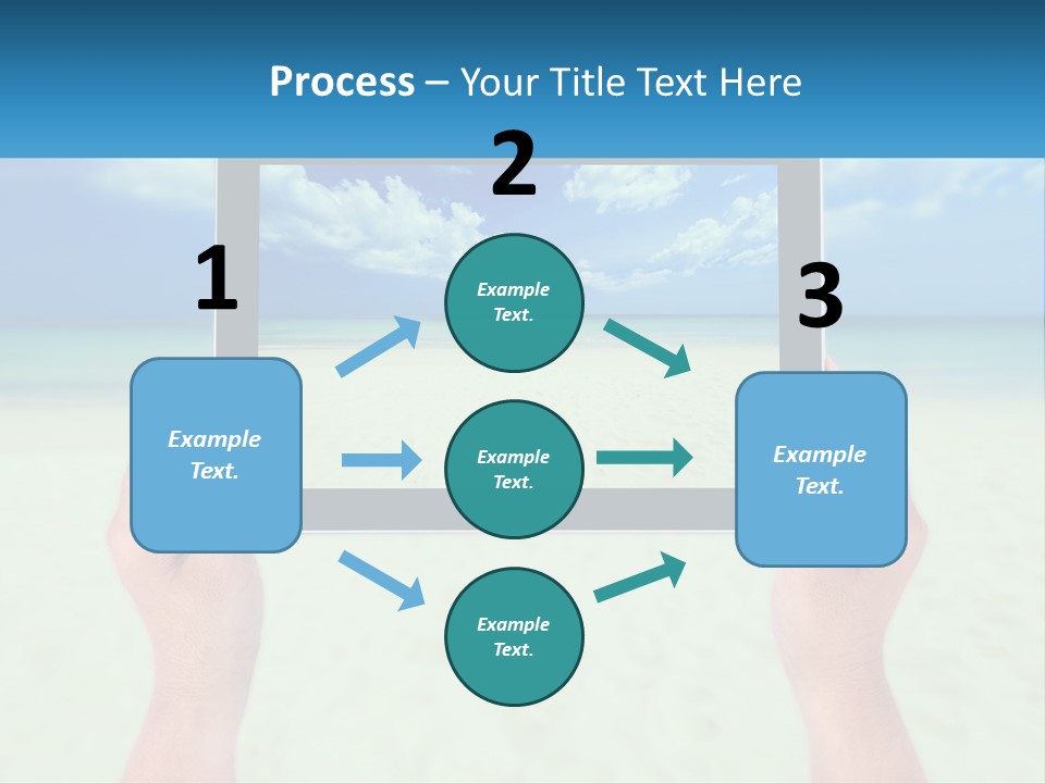 A Person Holding A Tablet With A Beach In The Background PowerPoint Template