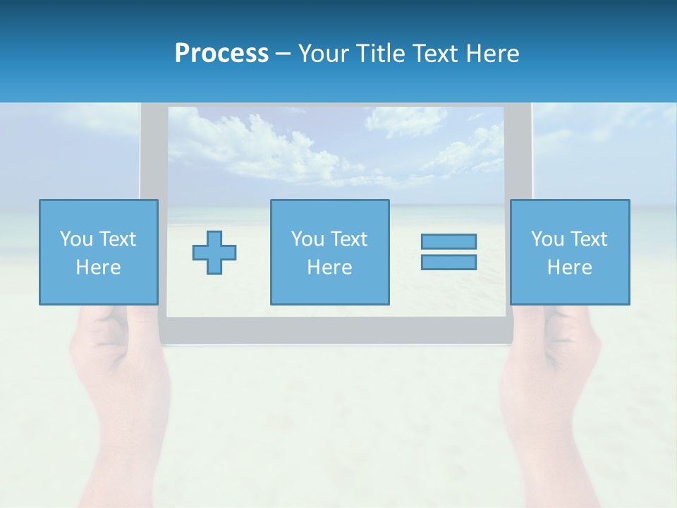 A Person Holding A Tablet With A Beach In The Background PowerPoint Template