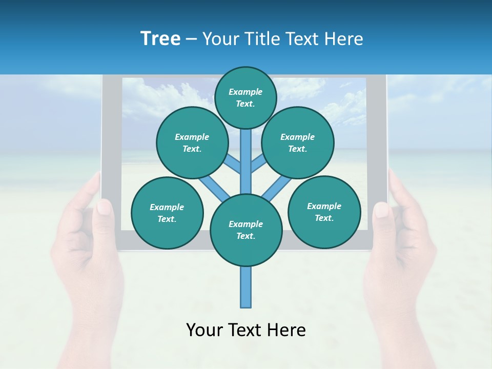 A Person Holding A Tablet With A Beach In The Background PowerPoint Template