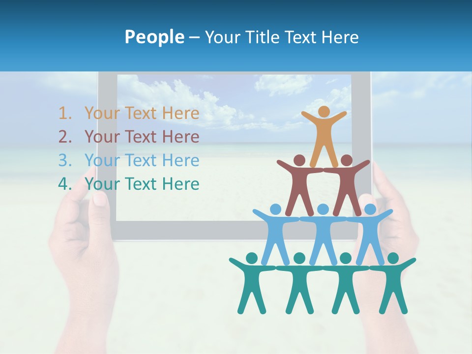 A Person Holding A Tablet With A Beach In The Background PowerPoint Template