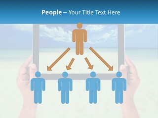 A Person Holding A Tablet With A Beach In The Background PowerPoint Template