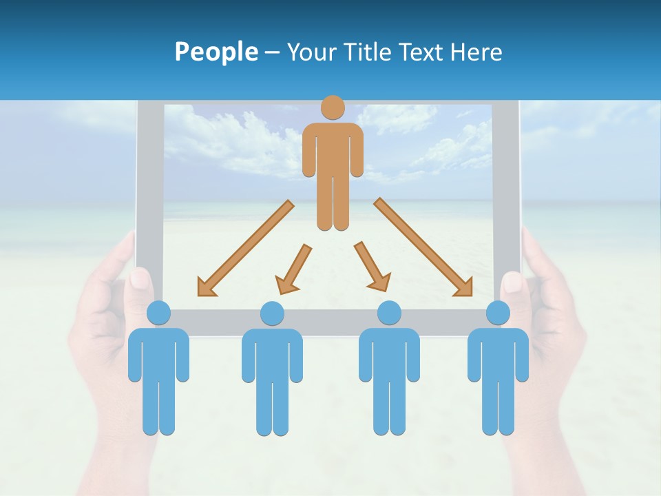 A Person Holding A Tablet With A Beach In The Background PowerPoint Template