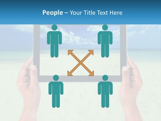 A Person Holding A Tablet With A Beach In The Background PowerPoint Template