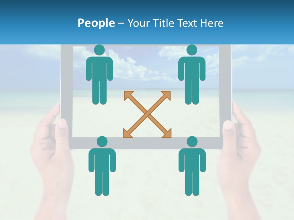 A Person Holding A Tablet With A Beach In The Background PowerPoint Template