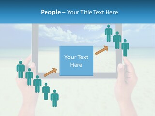 A Person Holding A Tablet With A Beach In The Background PowerPoint Template