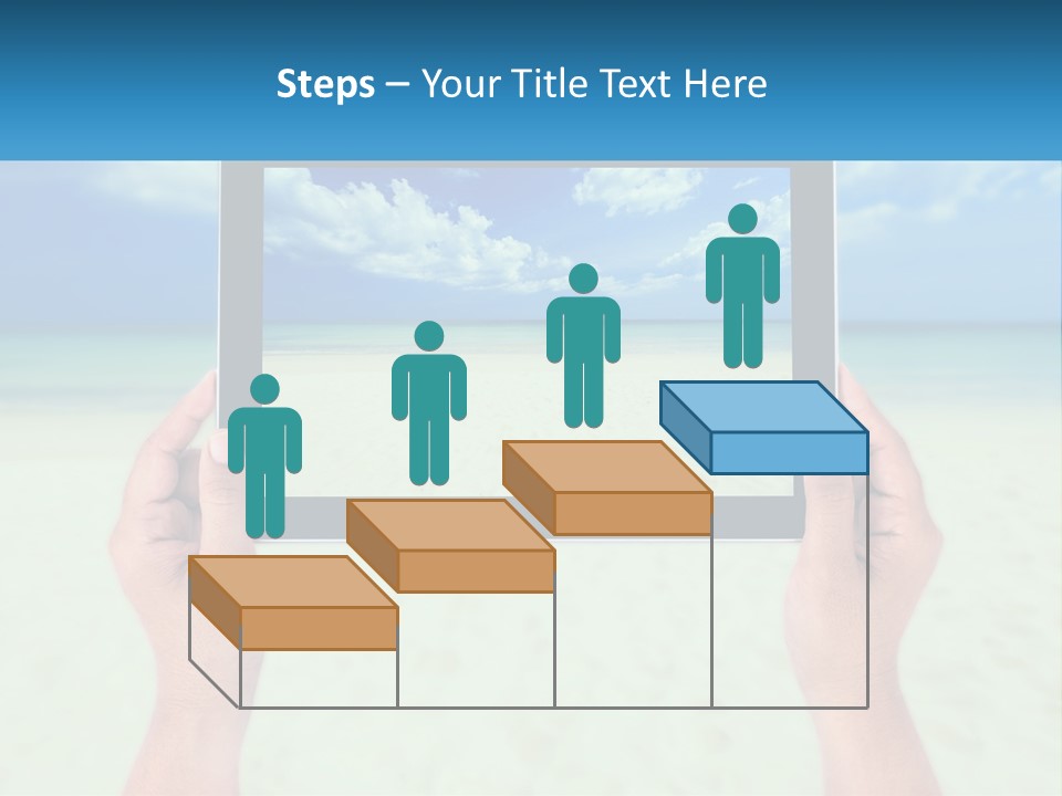 A Person Holding A Tablet With A Beach In The Background PowerPoint Template