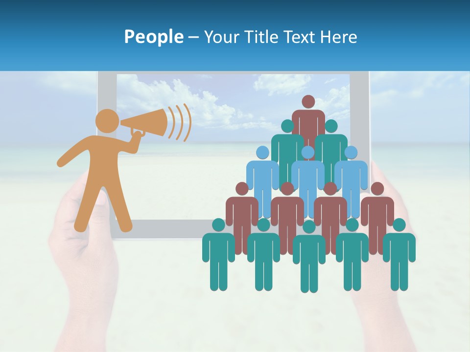 A Person Holding A Tablet With A Beach In The Background PowerPoint Template