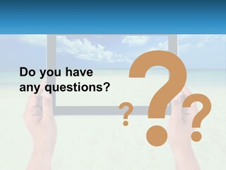 A Person Holding A Tablet With A Beach In The Background PowerPoint Template