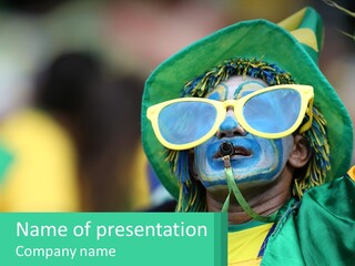 A Man With His Face Painted In Blue And Yellow PowerPoint Template