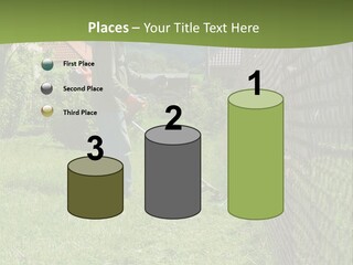A Man Is Mowing The Grass With A Lawn Mower PowerPoint Template