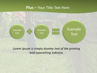 A Man Is Mowing The Grass With A Lawn Mower PowerPoint Template