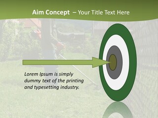 A Man Is Mowing The Grass With A Lawn Mower PowerPoint Template