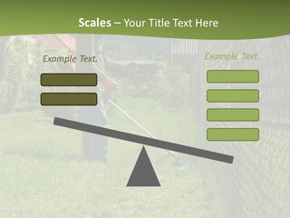 A Man Is Mowing The Grass With A Lawn Mower PowerPoint Template