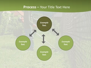 A Man Is Mowing The Grass With A Lawn Mower PowerPoint Template