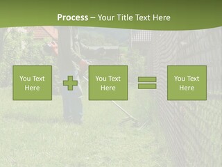 A Man Is Mowing The Grass With A Lawn Mower PowerPoint Template