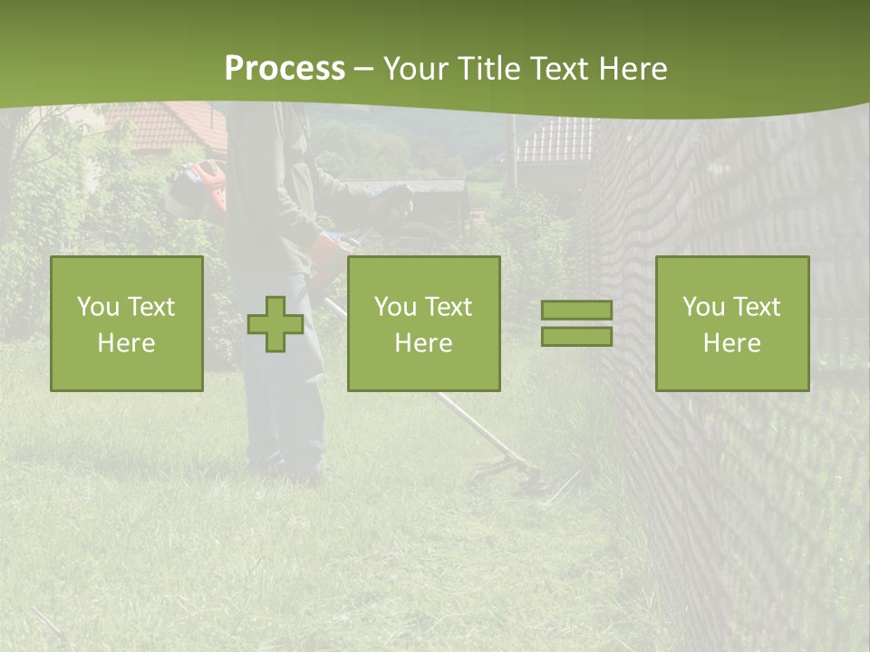 A Man Is Mowing The Grass With A Lawn Mower PowerPoint Template