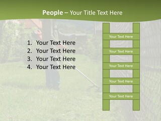 A Man Is Mowing The Grass With A Lawn Mower PowerPoint Template