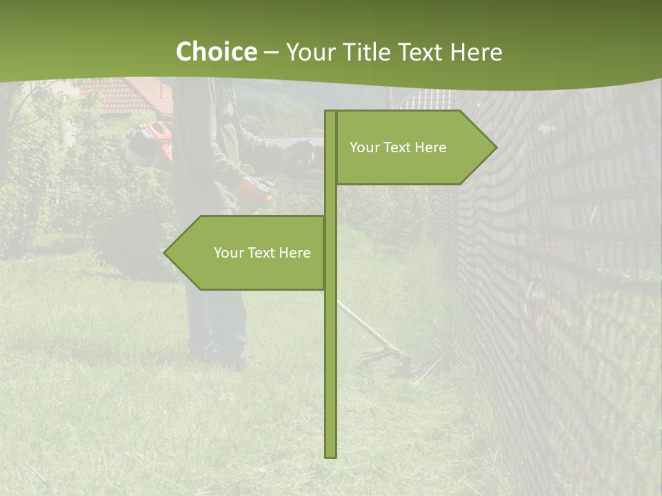 A Man Is Mowing The Grass With A Lawn Mower PowerPoint Template
