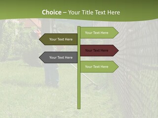 A Man Is Mowing The Grass With A Lawn Mower PowerPoint Template