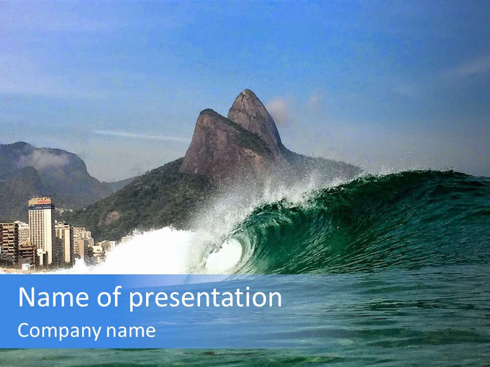 A Large Wave In The Ocean With A City In The Background PowerPoint Template