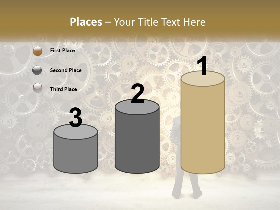 A Man Standing In Front Of A Wall Of Gears PowerPoint Template