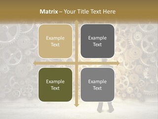 A Man Standing In Front Of A Wall Of Gears PowerPoint Template