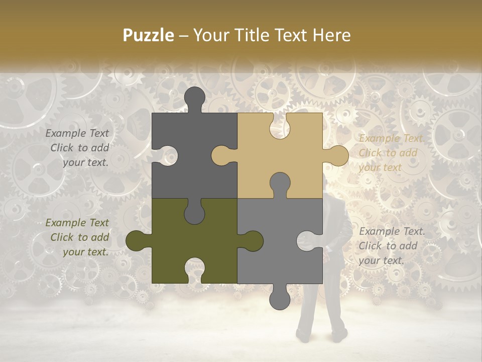 A Man Standing In Front Of A Wall Of Gears PowerPoint Template