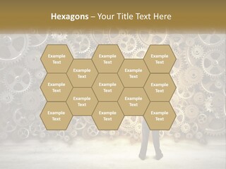 A Man Standing In Front Of A Wall Of Gears PowerPoint Template