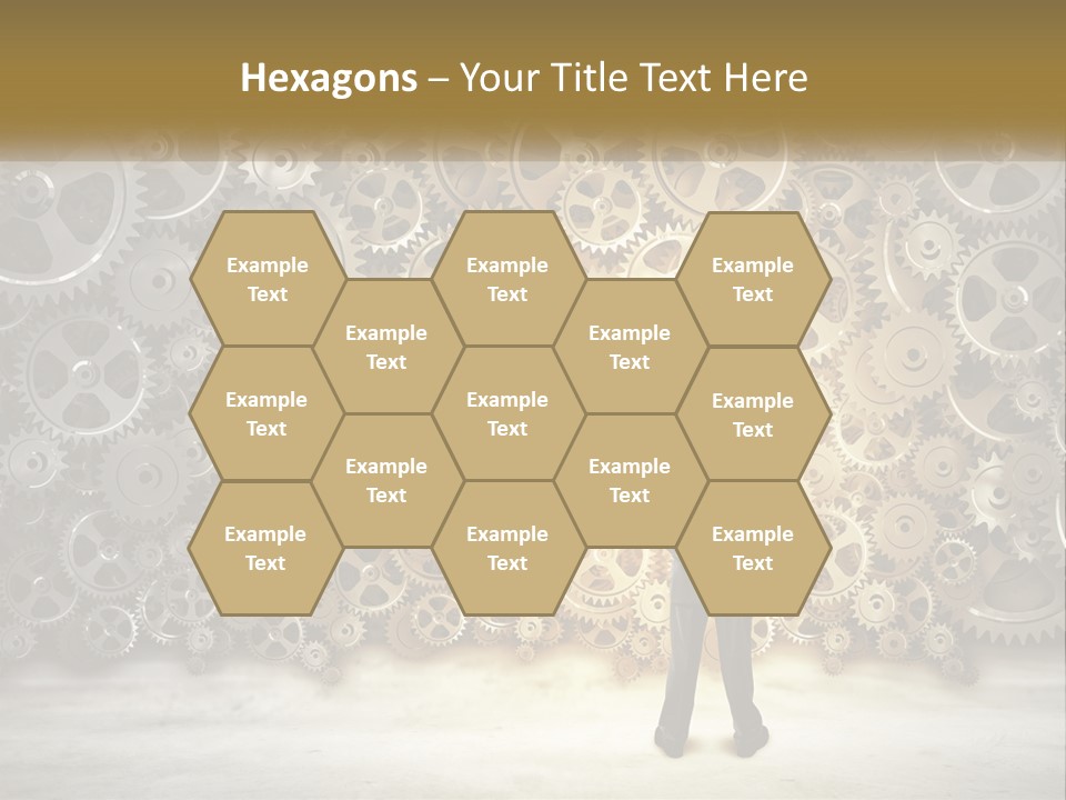 A Man Standing In Front Of A Wall Of Gears PowerPoint Template