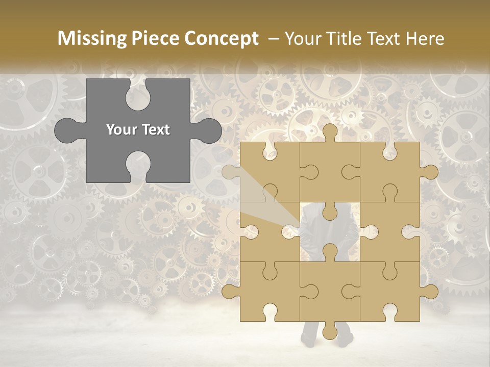 A Man Standing In Front Of A Wall Of Gears PowerPoint Template