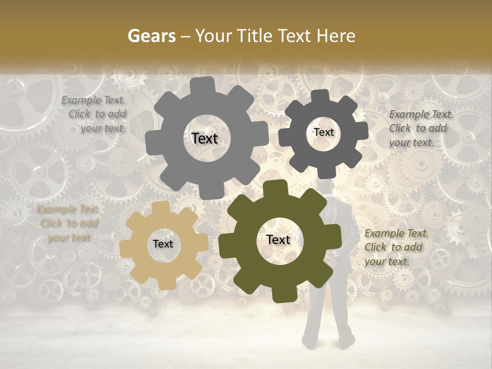 A Man Standing In Front Of A Wall Of Gears PowerPoint Template