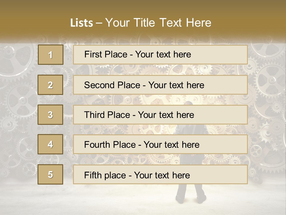 A Man Standing In Front Of A Wall Of Gears PowerPoint Template