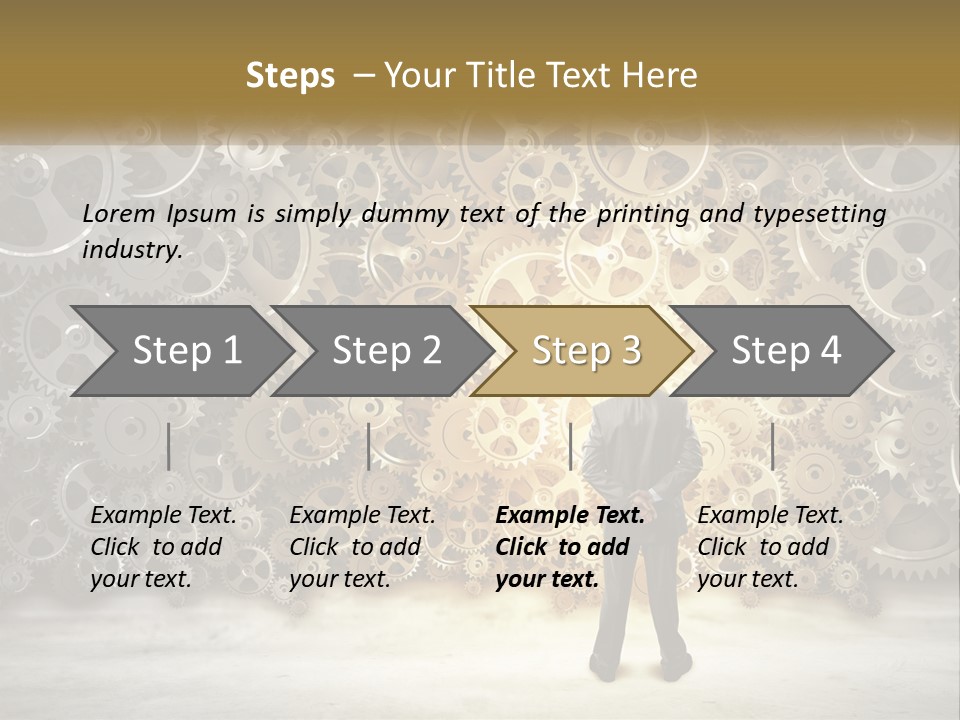 A Man Standing In Front Of A Wall Of Gears PowerPoint Template