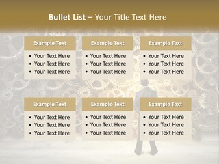 A Man Standing In Front Of A Wall Of Gears PowerPoint Template