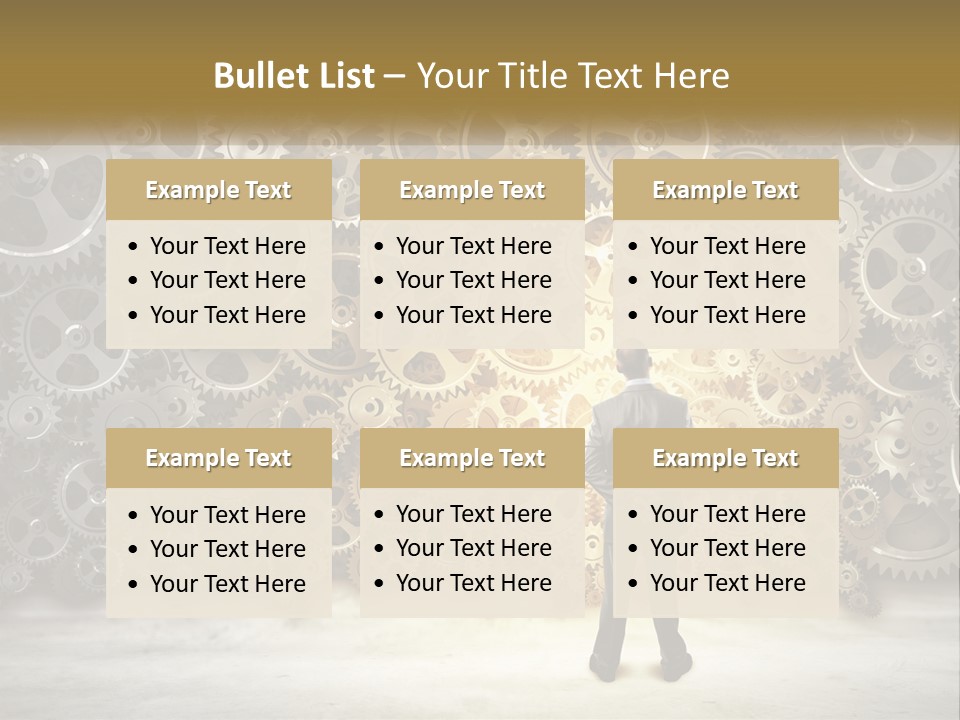 A Man Standing In Front Of A Wall Of Gears PowerPoint Template