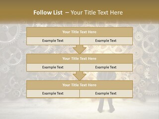 A Man Standing In Front Of A Wall Of Gears PowerPoint Template