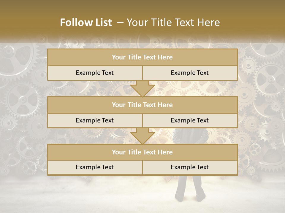 A Man Standing In Front Of A Wall Of Gears PowerPoint Template