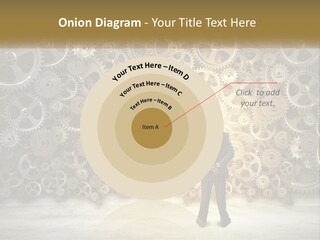 A Man Standing In Front Of A Wall Of Gears PowerPoint Template
