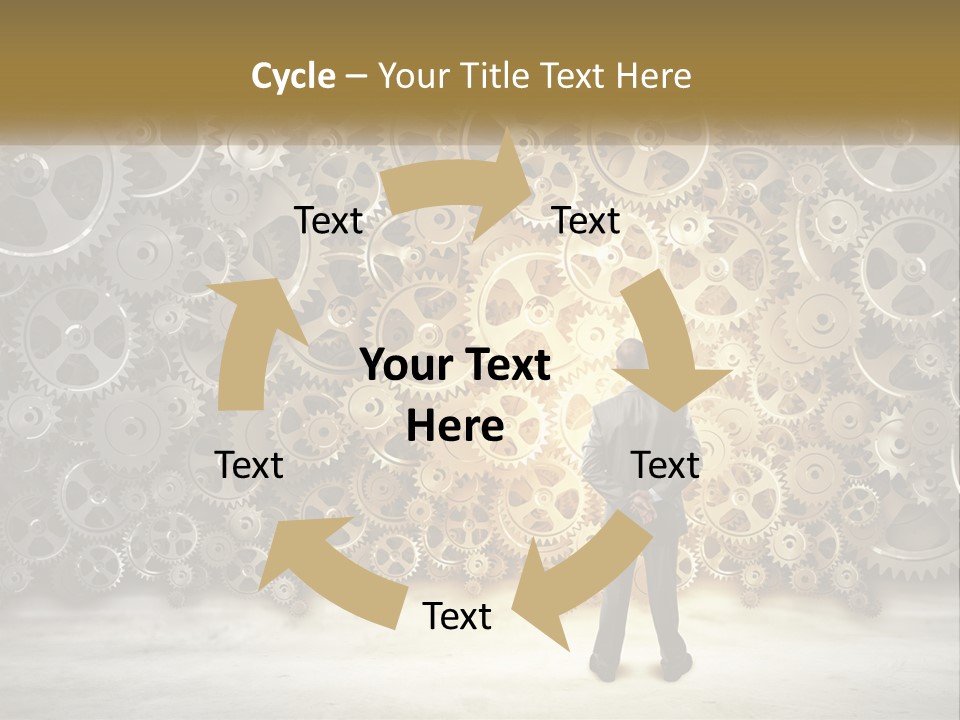 A Man Standing In Front Of A Wall Of Gears PowerPoint Template
