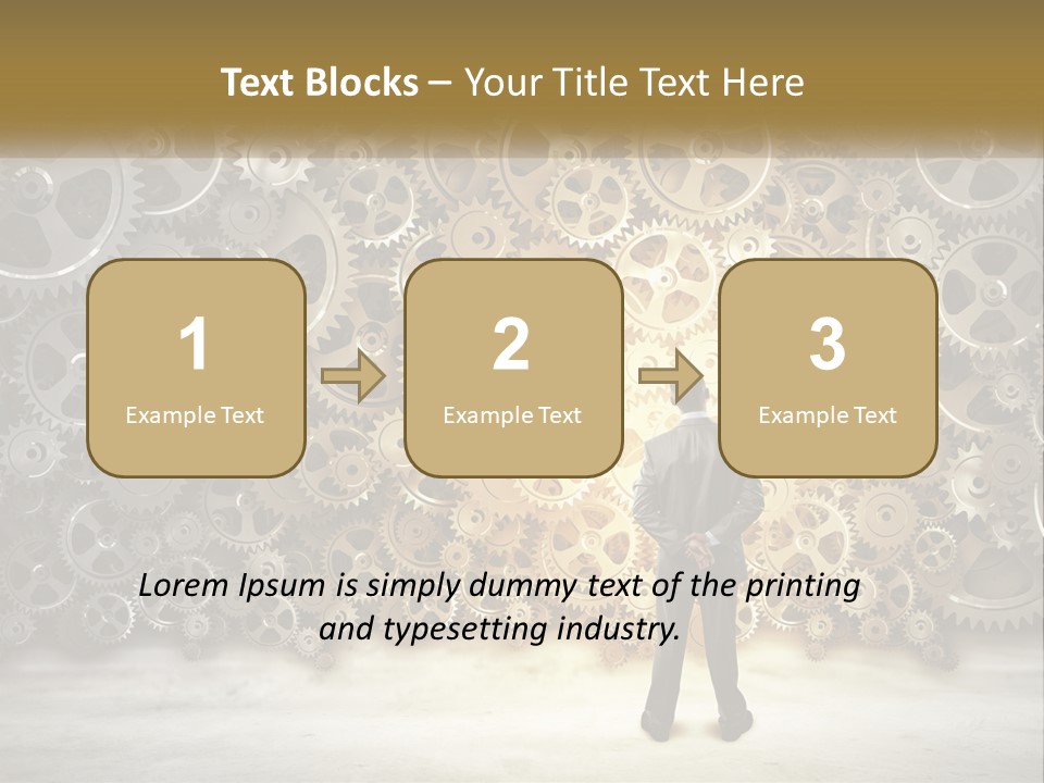 A Man Standing In Front Of A Wall Of Gears PowerPoint Template