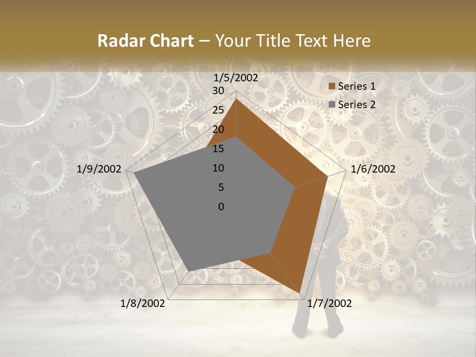 A Man Standing In Front Of A Wall Of Gears PowerPoint Template