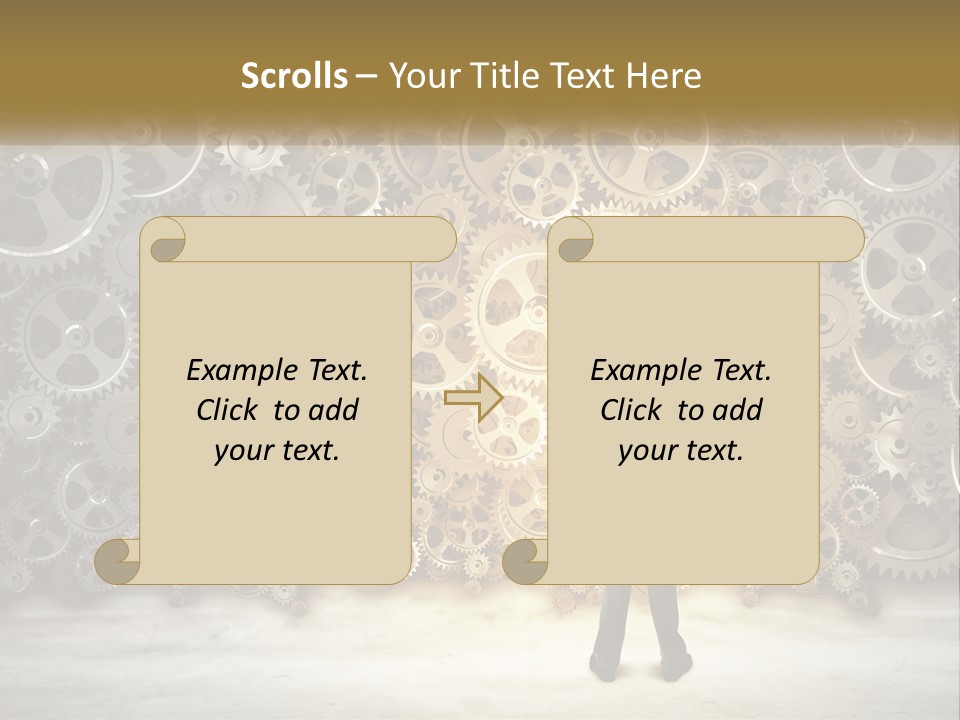 A Man Standing In Front Of A Wall Of Gears PowerPoint Template