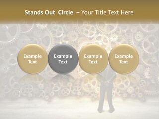 A Man Standing In Front Of A Wall Of Gears PowerPoint Template