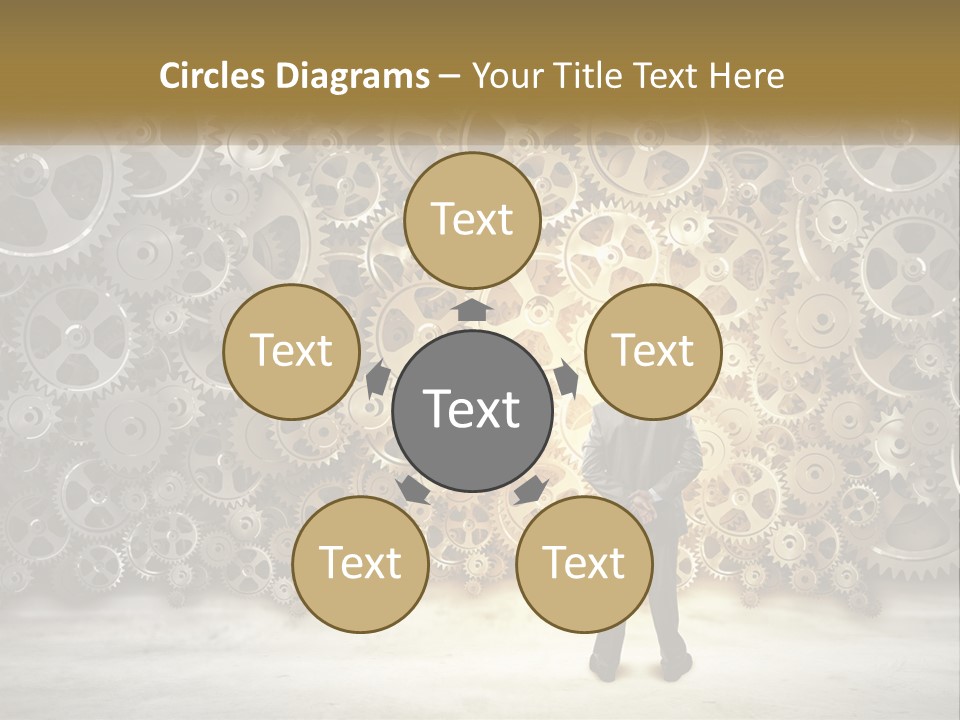 A Man Standing In Front Of A Wall Of Gears PowerPoint Template