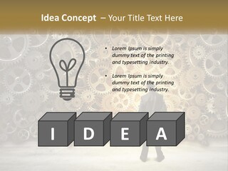 A Man Standing In Front Of A Wall Of Gears PowerPoint Template