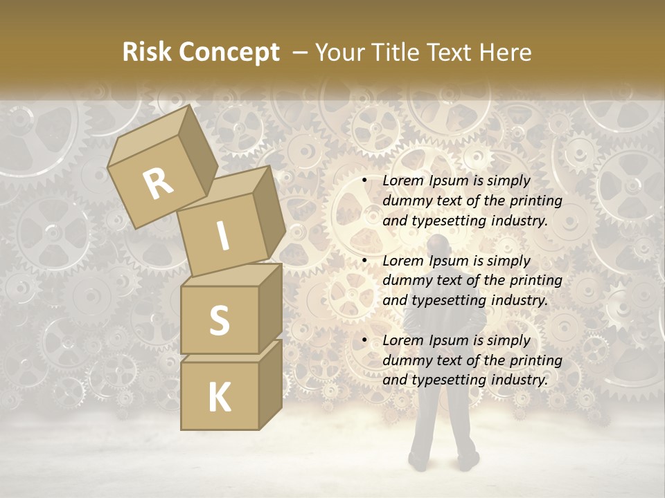 A Man Standing In Front Of A Wall Of Gears PowerPoint Template